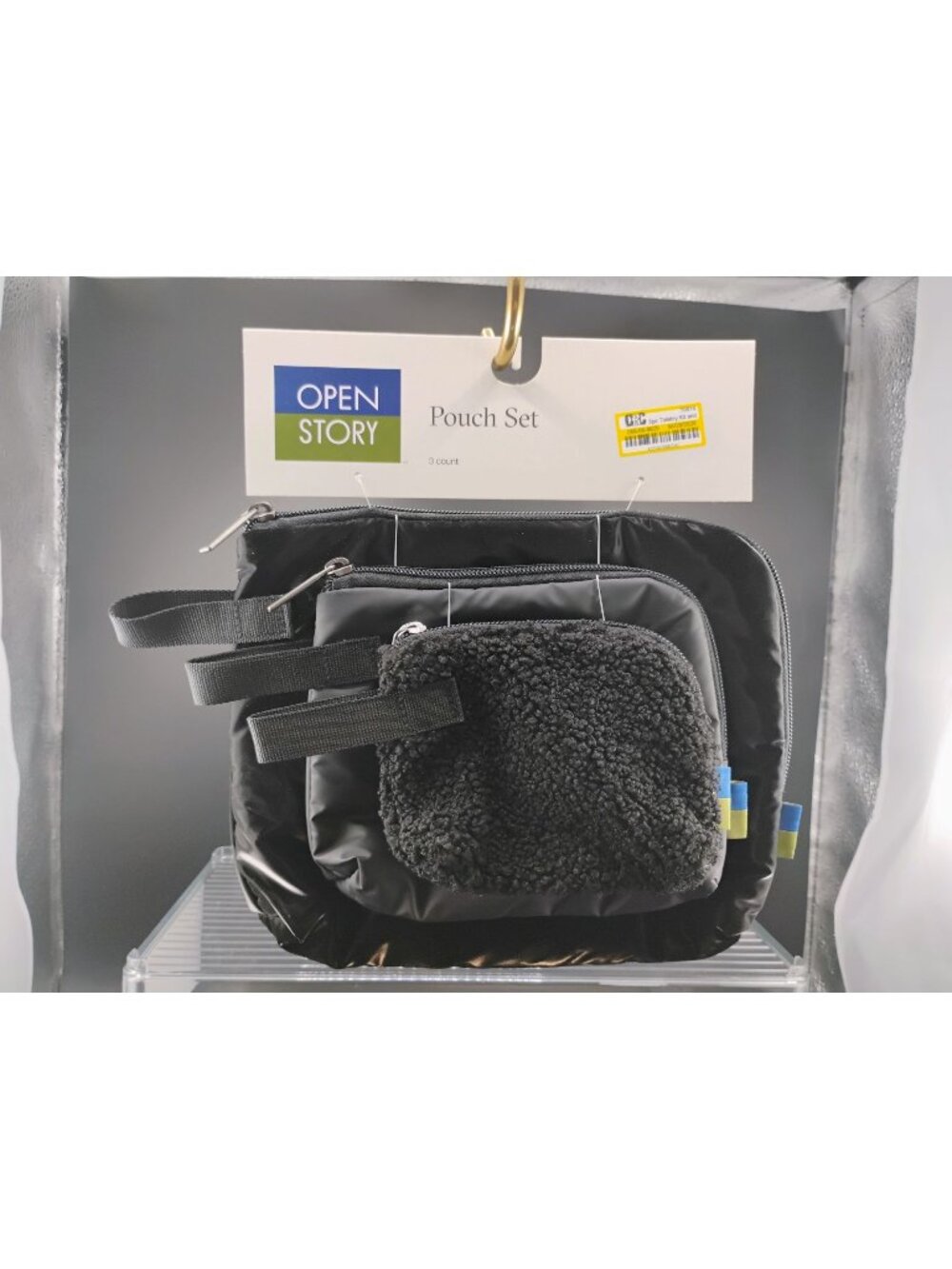 Open Story 3-Piece Black Pouch Set With Zipper Closures
